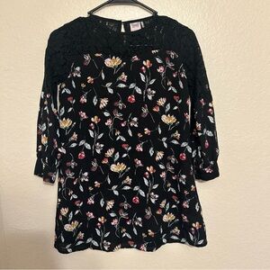 Paper Crane For all Seasons Kids Dress Size L 10 Floral Print Black Lace Sleeve